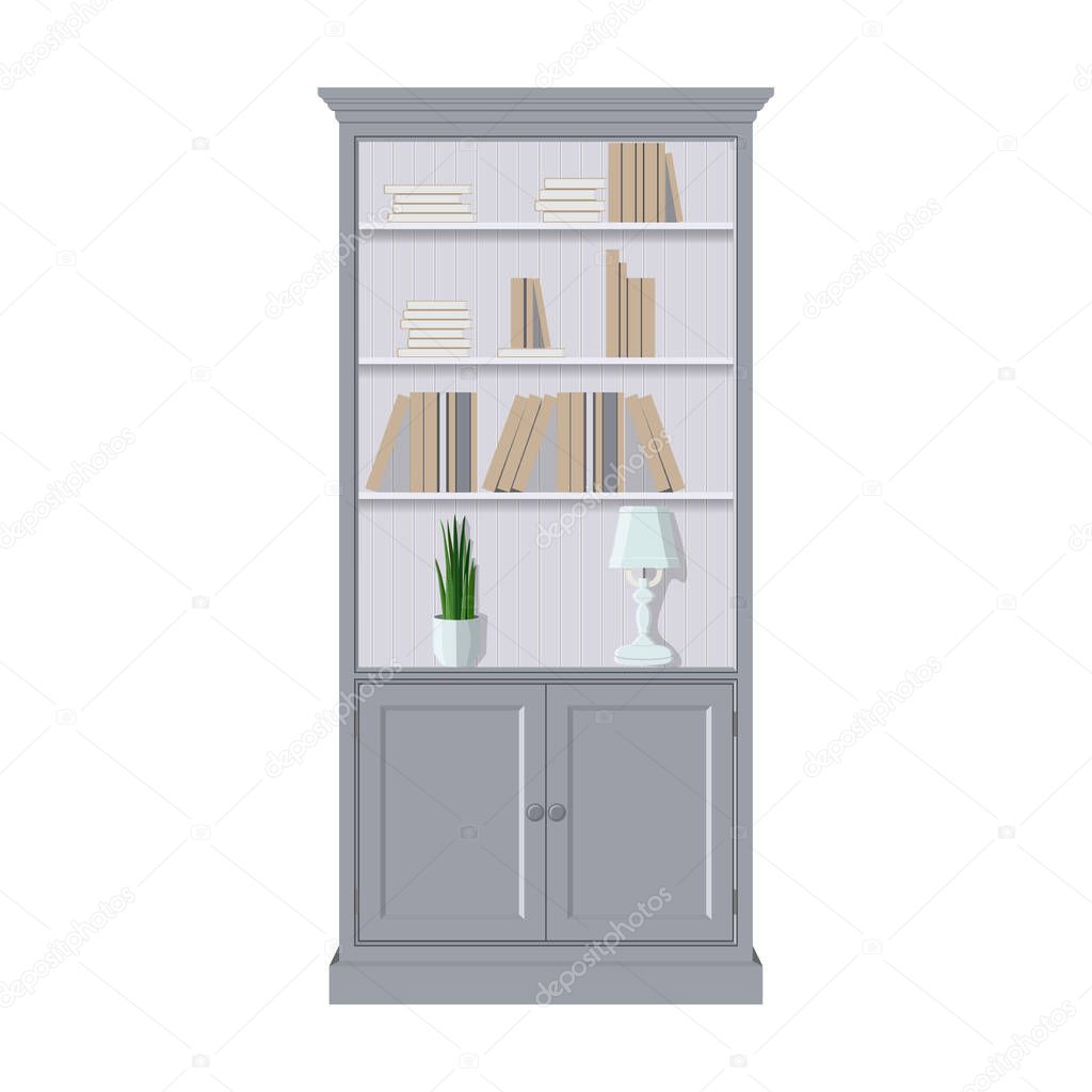Bookcase with Books. Flat Vector Illustration.