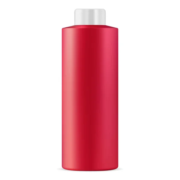 Red Cosmetic Bottle. Realistic Cylinder Mockup — Stock Vector