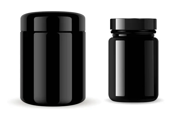 Une bouteille noire. Supplément médicinal Produit Maquette — Image vectorielle