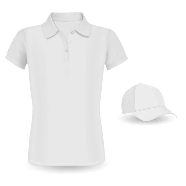 ポロシャツモックアップ。ベクトルTシャツと野球帽 — ストックベクタ