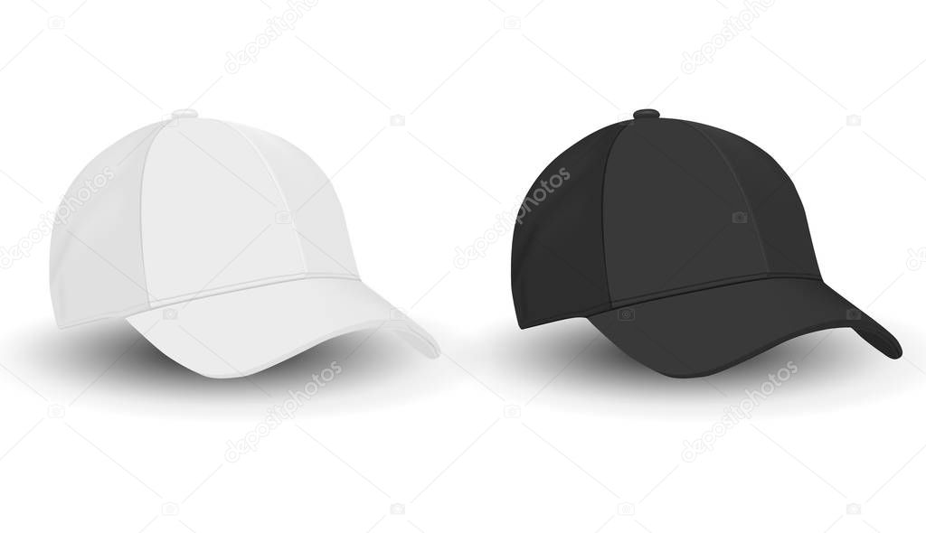 Baseball hat. Black and White Sport Cap Mockup Set