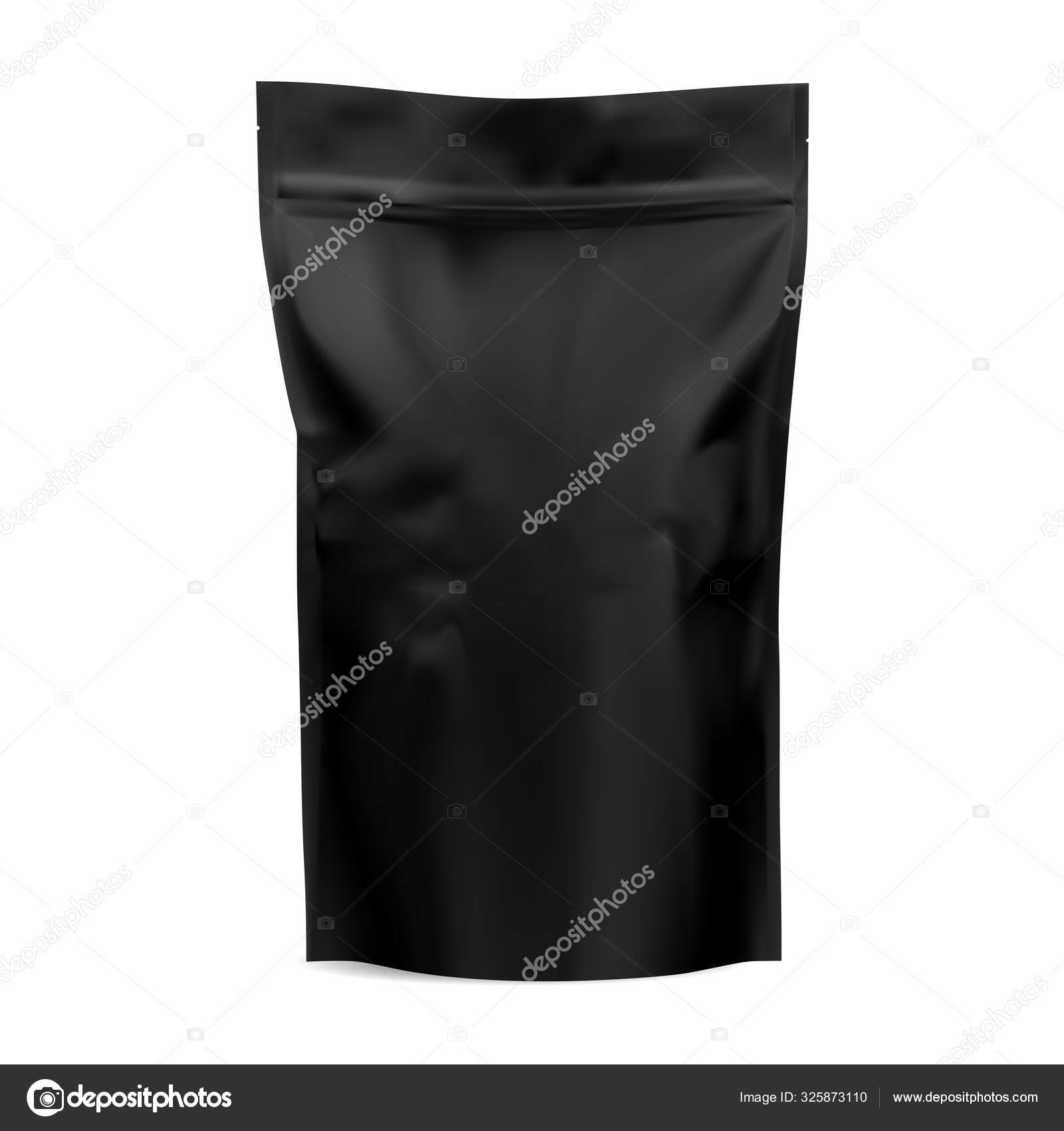 Black coffee Zip package mock Foil Paper Stock Vector by