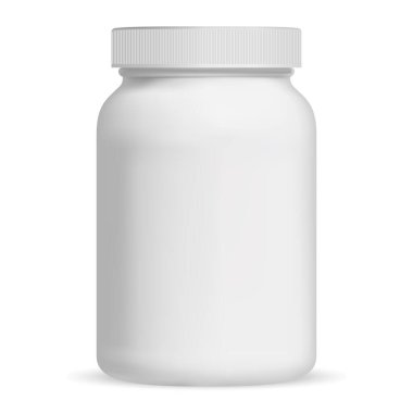 Takviye şişe. Vitamin hapı şişesi. Jar Mockup
