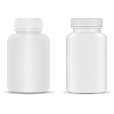 Destek şişesi. Vitamin için plastik kapsül kavanozu