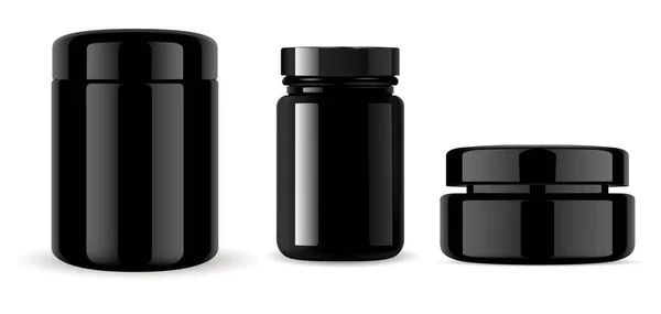 Ιατρικό μπουκάλι Mockup. Μαύρο γυάλινο δοχείο, βάζο — Διανυσματικό Αρχείο