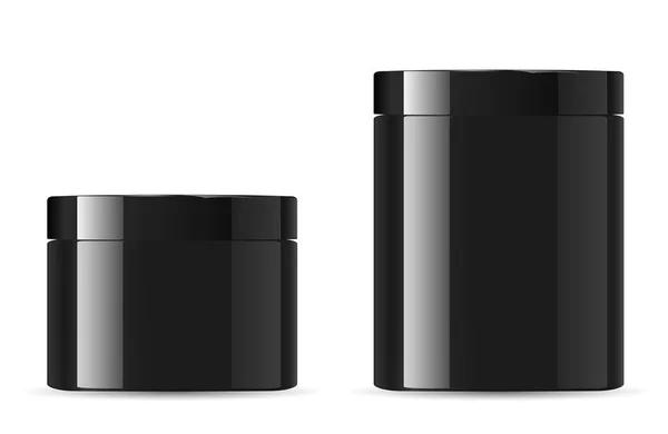 Schwarze kosmetische Cremeglas-Attrappe. glänzende Verpackung — Stockvektor