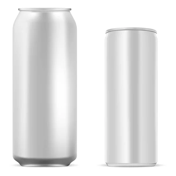 Étain en aluminium. Les boissons énergisantes peuvent se maquiller. Jus, soda — Image vectorielle