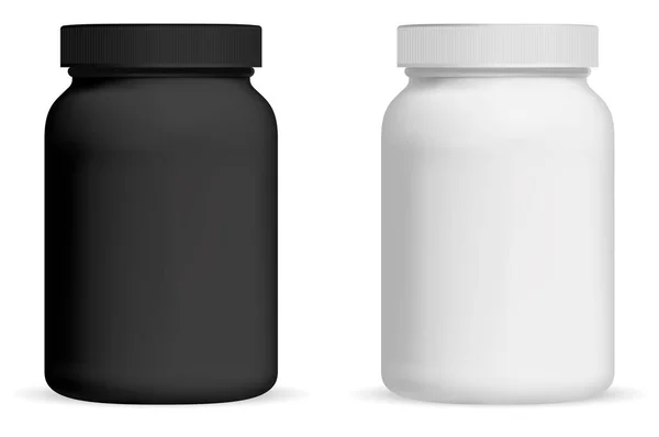 Supplement bottle. Pill package mockup. Vitamin — Stock Vector