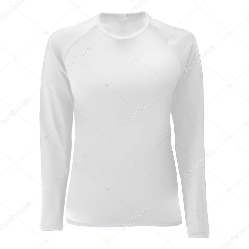 T shirt template. White blank front view. Women