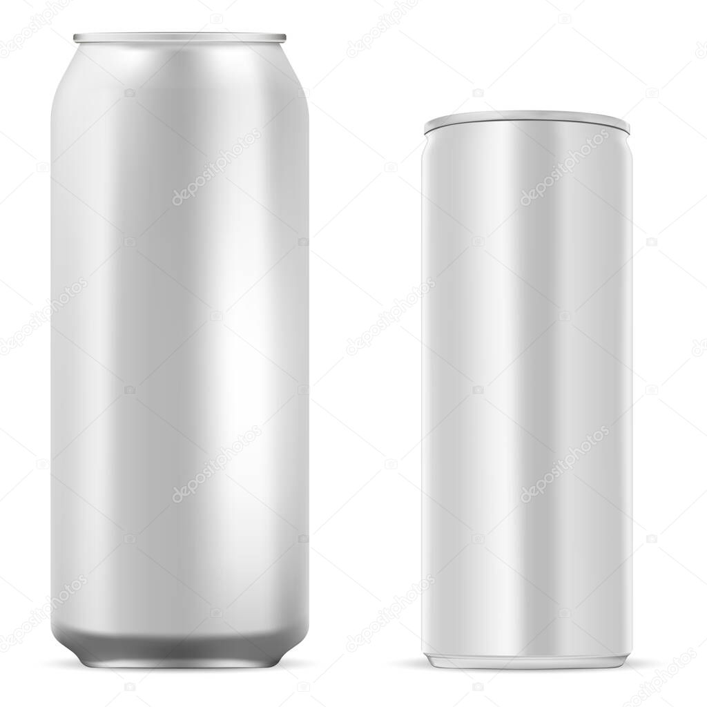 Aluminum tin. Energy drink can mockup. Juice, soda