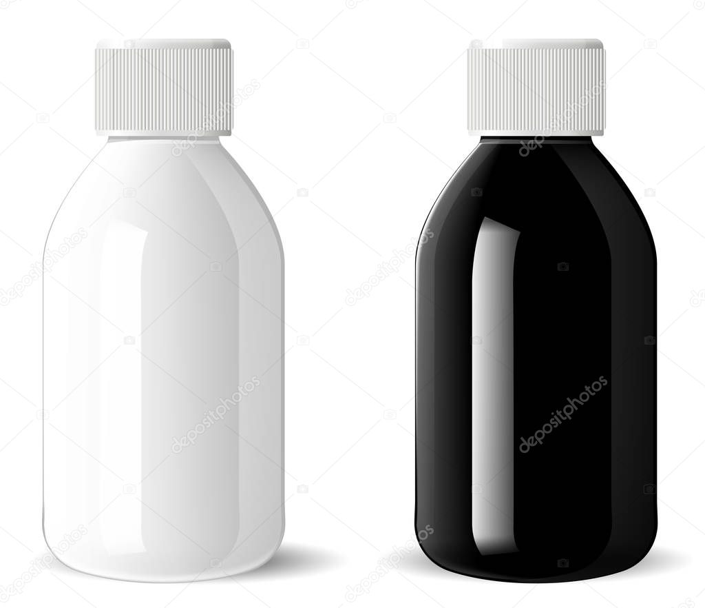 Glossy glass bottle. Medical cosmetic vial mockup