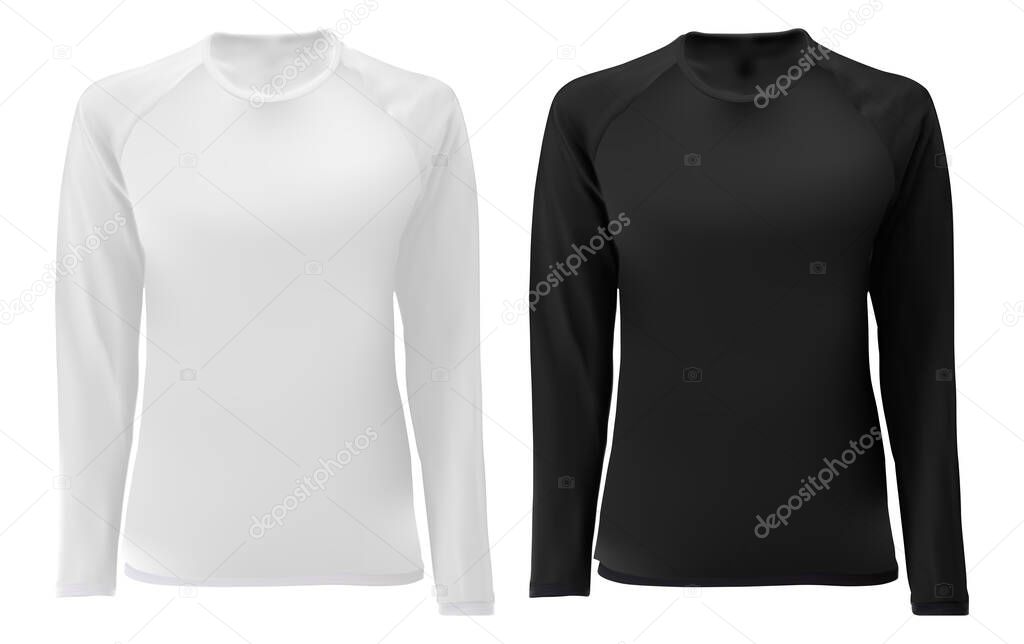 T shirt template. Long sleeve black, white design