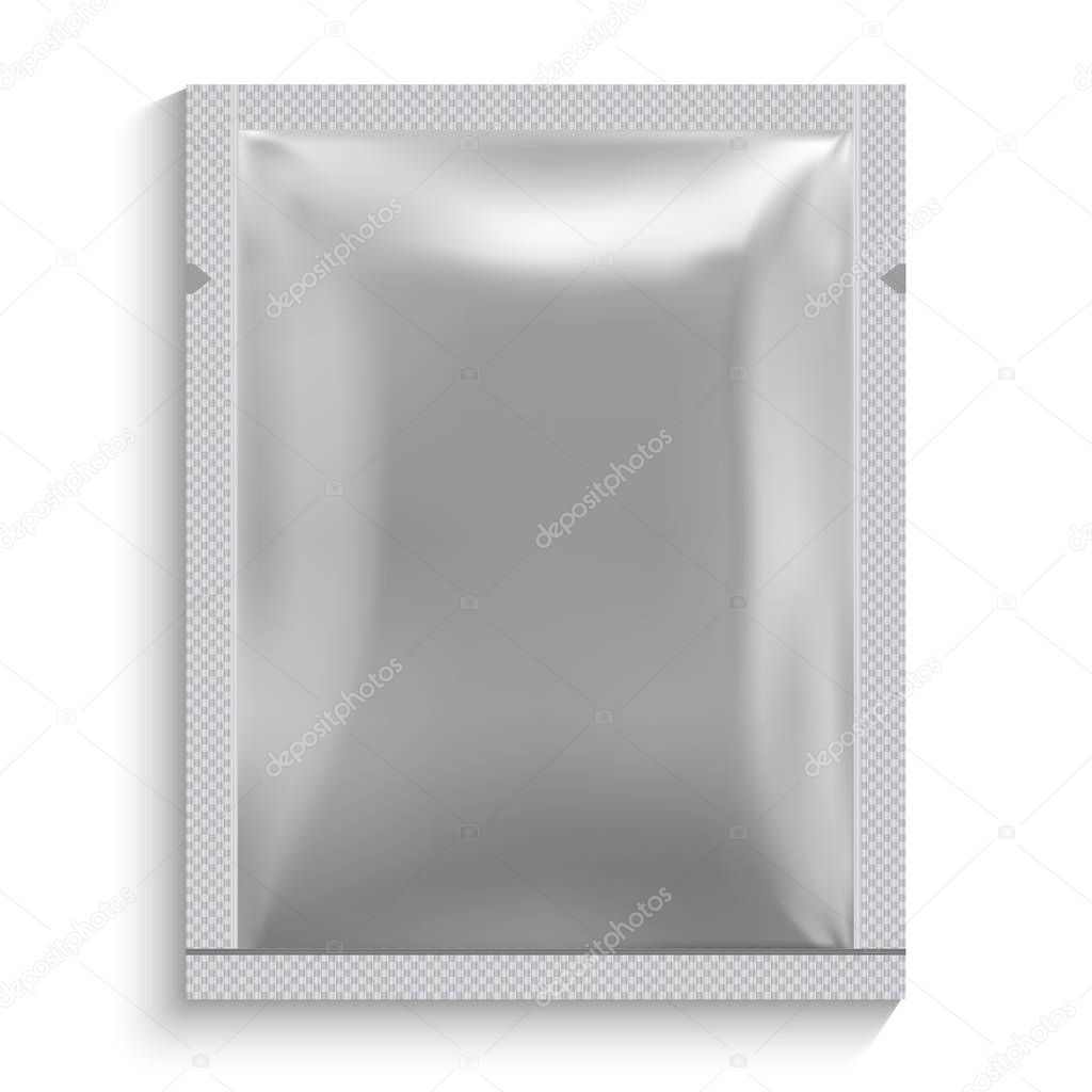 Tea sachet mockup. Foil sugar package vector blank