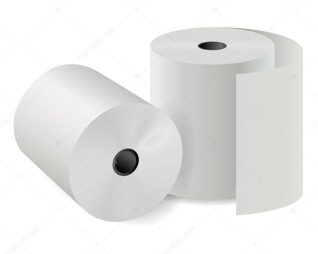 Cash register paper roll. White thermal cylinder