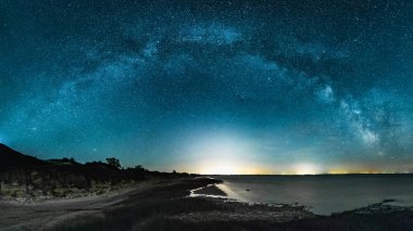 Amazing Panoramic Landscape view of Milky way over Night sky clipart