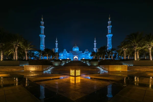 Nacht Landschaft Foto Von Abu Dhabi Scheich Zayed Weiße Moschee — Stockfoto