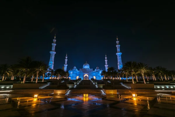 Nacht Landschaft Foto Von Abu Dhabi Scheich Zayed Weiße Moschee — Stockfoto