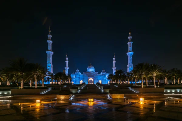 Nacht Landschaft Foto Von Abu Dhabi Scheich Zayed Weiße Moschee — Stockfoto