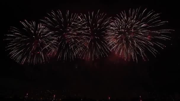 Vídeo Filmagem Fogos Artifício Reais Fundo Preto Profundo Sky Show — Vídeo de Stock