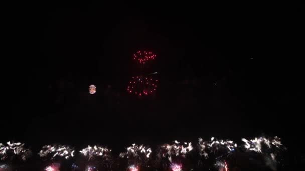 Videomaterial Von Echten Feuerwerken Auf Tiefschwarzem Hintergrund Himmel Auf Feuerwerk — Stockvideo