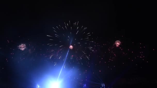Videomaterial Von Echten Feuerwerken Auf Tiefschwarzem Hintergrund Himmel Auf Feuerwerk — Stockvideo