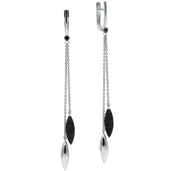 long chain earrings in white gold on a white background
