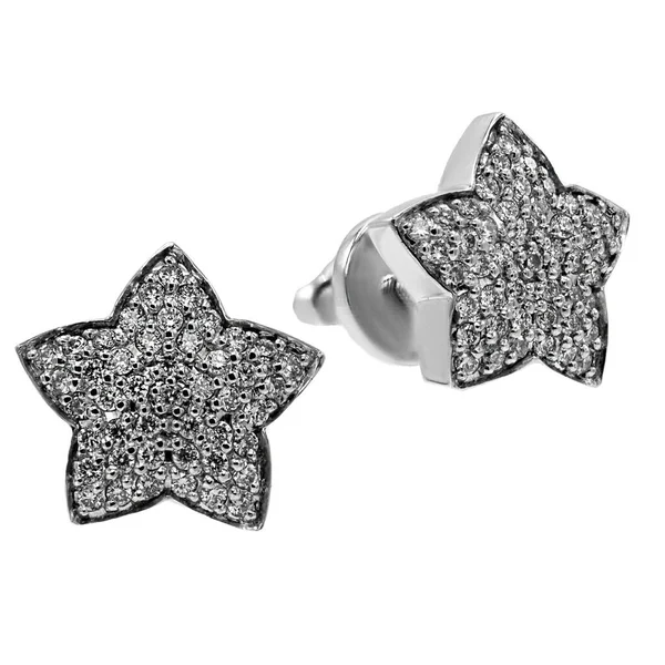 Små örhängen Posey stjärnor vitt guld med diamanter på en vit bakgrund — Stockfoto