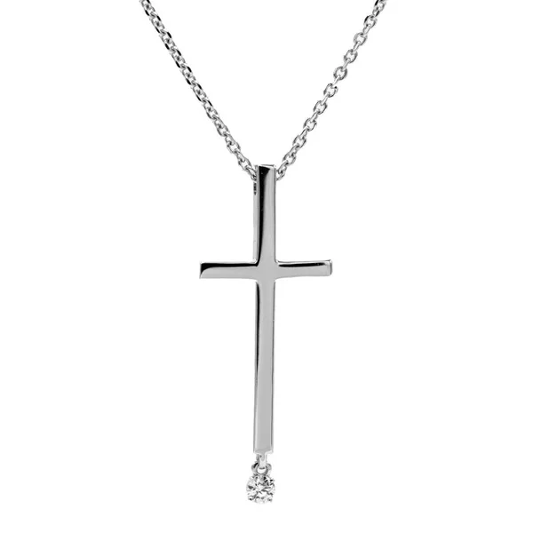 Cruz de plata lisa en una cadena con una gota de diamante, circonia cúbica — Foto de Stock