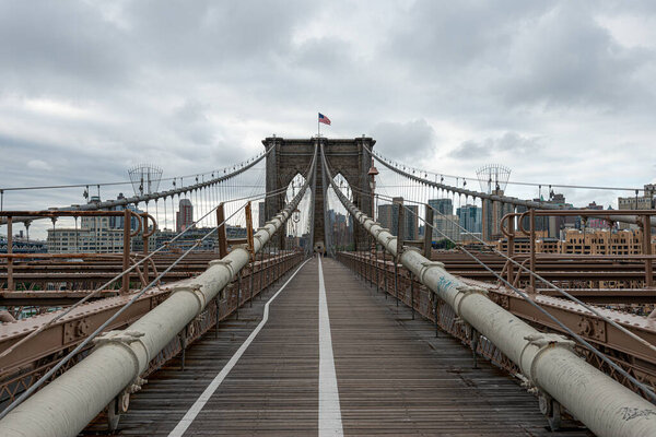 Landscape view of empty Brooklyn Bridge in New York City
