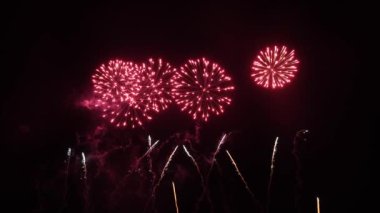 4K Gerçek soyut havai fişek gösterisi Derin karanlık gece gökyüzünde