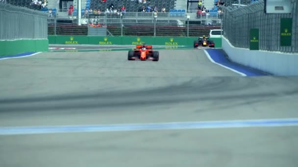 Red Bull Racing в погоне за Ferrari на Гран-при России 2019 — стоковое видео