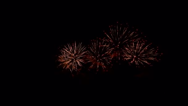 Фейерверки в ночном небе, изолированные на черном фоне — стоковое видео