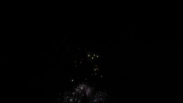 Streszczenie Pokaz fajerwerków na nocnym niebie, odizolowany na czarnym tle — Wideo stockowe