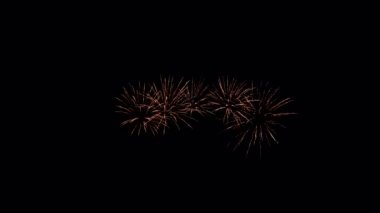 Gece gökyüzünde çeşitli havai fişekler, siyah arka planda izole edilmiş.