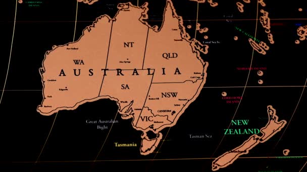 Covid-19 έννοια, μαύρο χάρτη ταξιδιού μηδέν της Αυστραλίας — Αρχείο Βίντεο