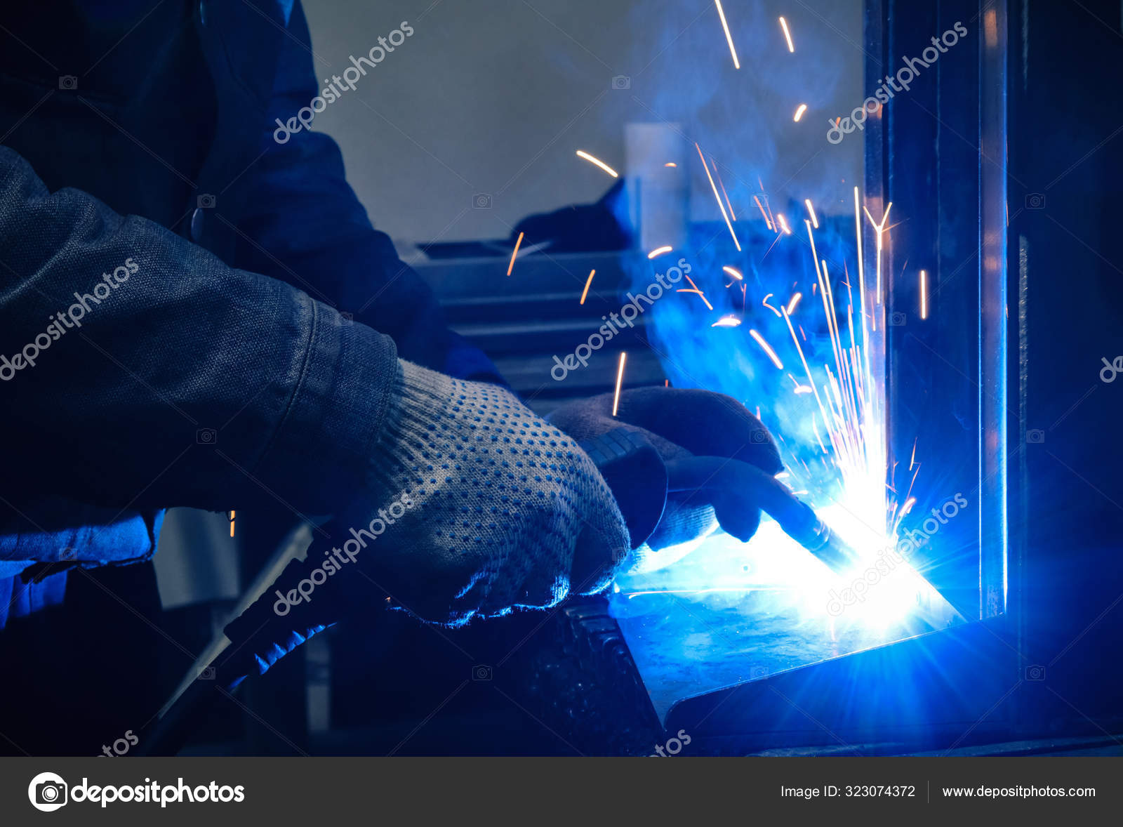 Welder Performs Welding Work Semi Automatic Welding Machine Stock Photo
