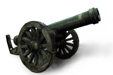 İzole et. Beyaz arka planda gölgeli 16-17 asırlık bir topçu tüfeği.