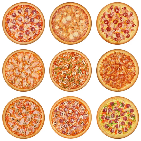 Італійські піци, ізольовані на білому тлі. — стокове фото