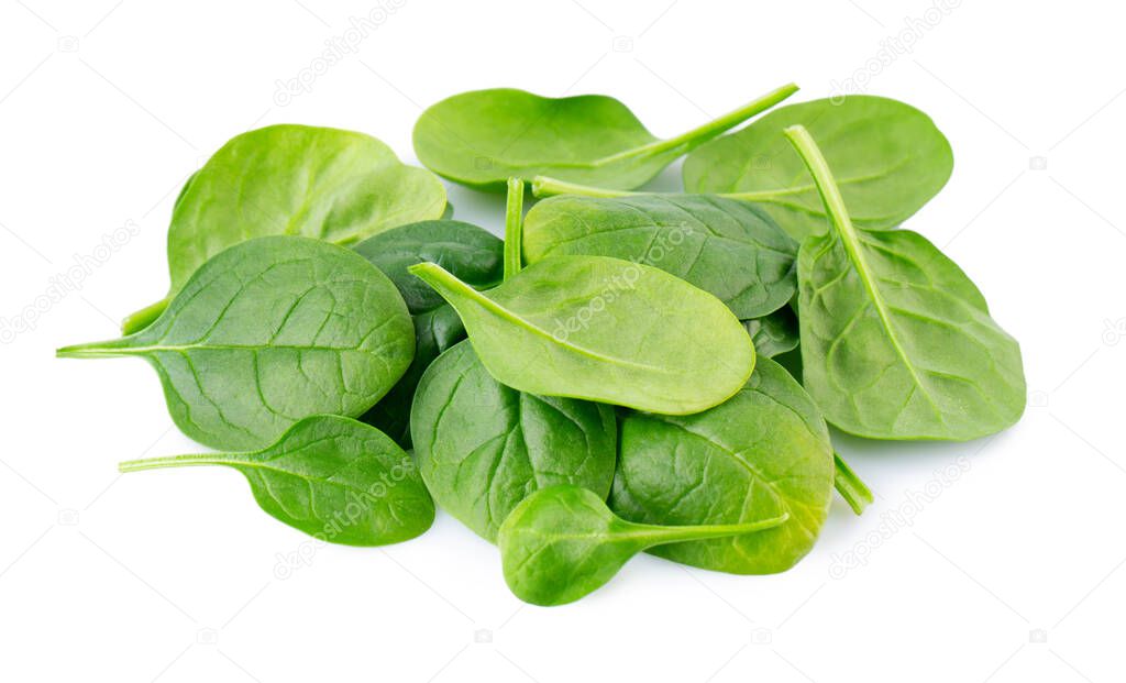 Heap of fresh spinach leafs isolated on white