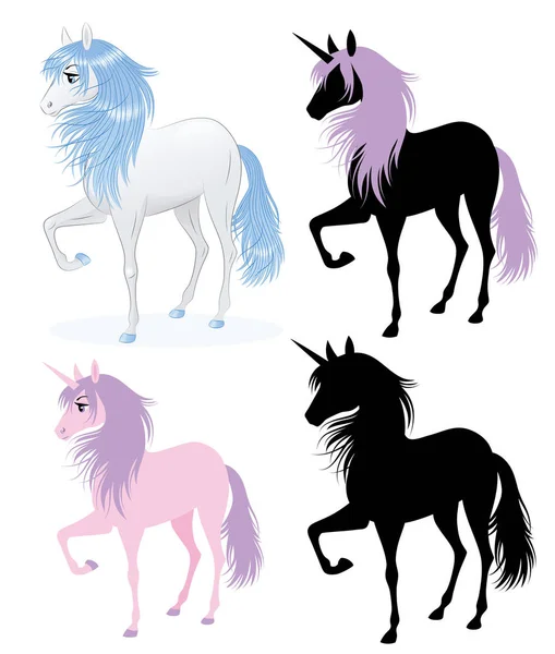 Conjunto de lindos unicornios . — Vector de stock