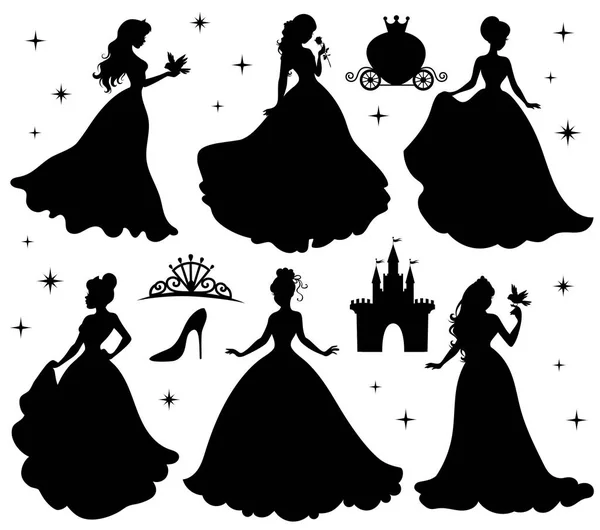 Set of silhouettes of princess — Stock Vector