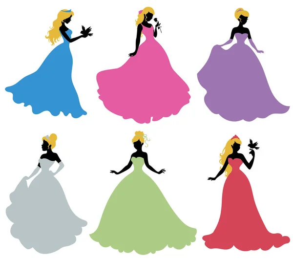 Set of silhouettes of princess — Stock Vector