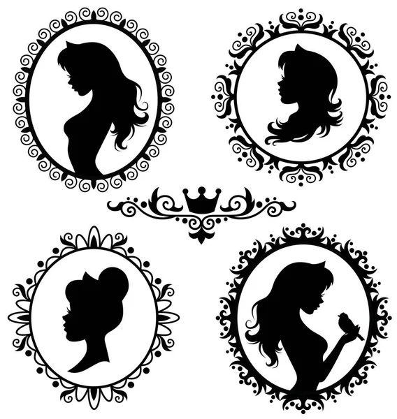 Set of silhouettes of princess. — Stock Vector