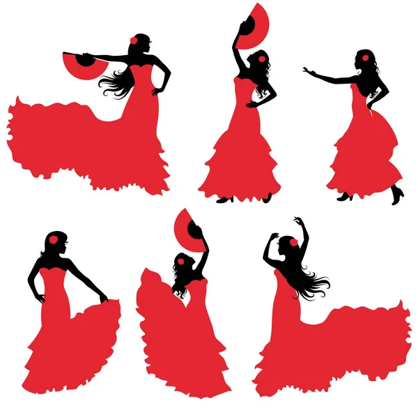 Conjunto de silueta de bailarina de flamenco . — Archivo Imágenes Vectoriales