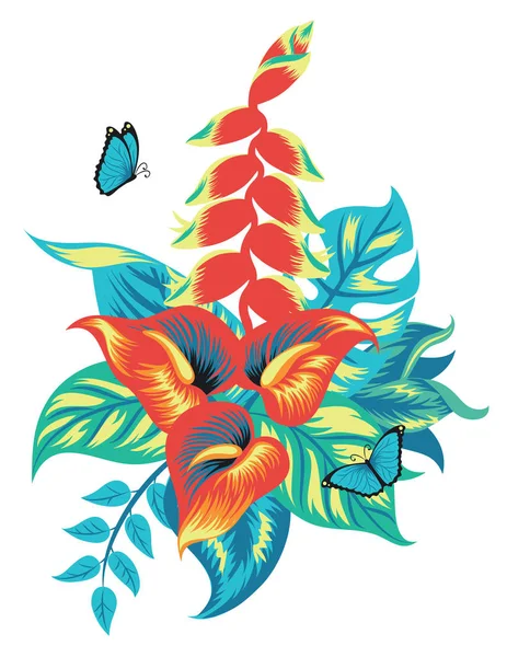 Zusammensetzung tropischer Pflanzen und Schmetterlinge. — Stockvektor