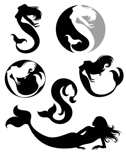 Collections of vector silhouettes of mermaids. — Stock Vector
