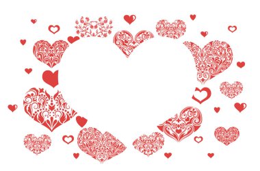 Beyaz arkaplanda desenli kalpler olan pankart. 