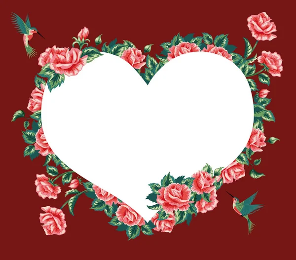 Banner Forma Coração Com Rosas Vermelhas — Vetor de Stock