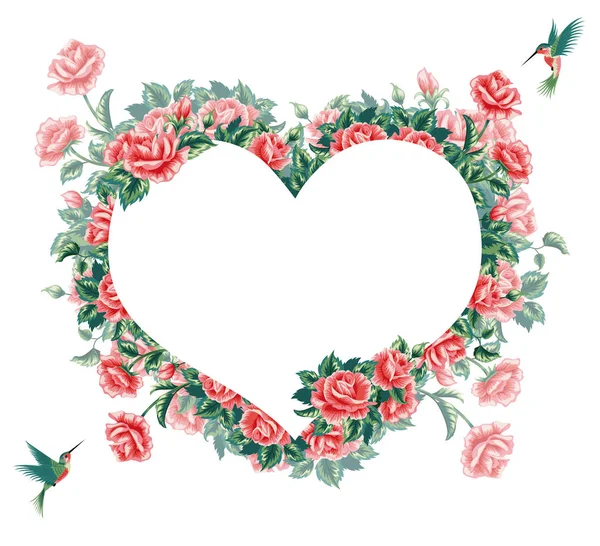 Bannière Forme Coeur Avec Des Roses Rouges — Image vectorielle