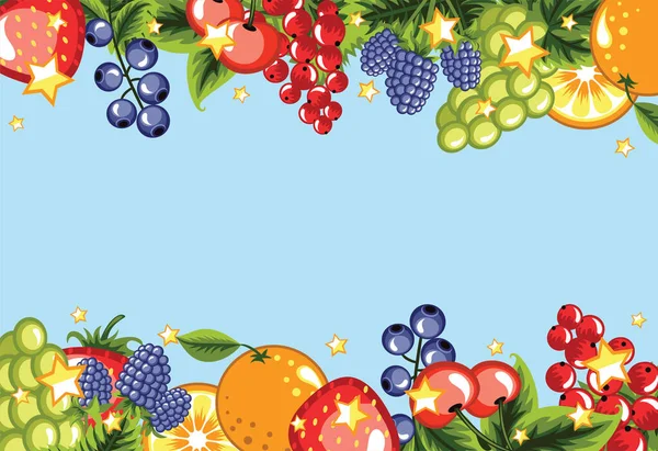 Marco Tropical Verano Con Frutas Fondo Azul — Archivo Imágenes Vectoriales